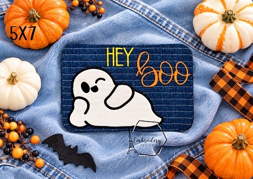 Hey Boo Mug Rug Embroidery Design - 5x7